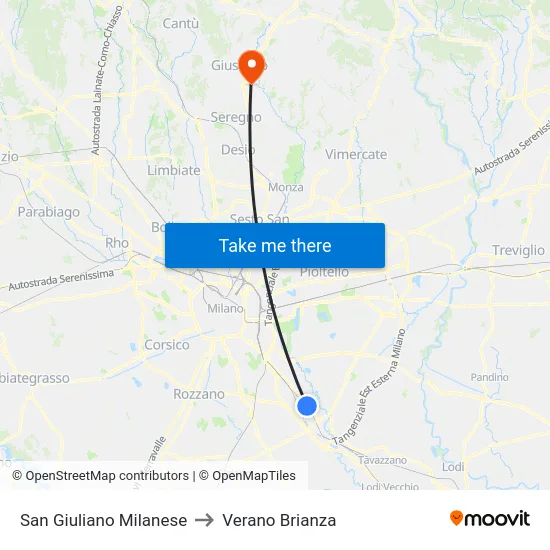 San Giuliano Milanese to Verano Brianza map