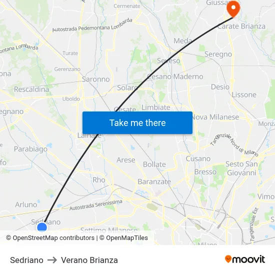 Sedriano to Verano Brianza map