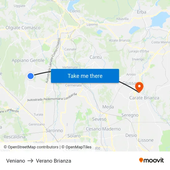 Veniano to Verano Brianza map