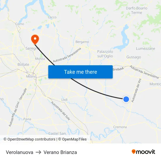 Verolanuova to Verano Brianza map