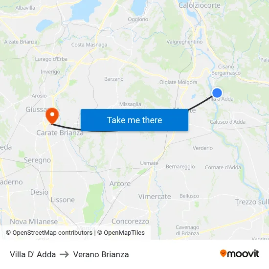 Villa D' Adda to Verano Brianza map