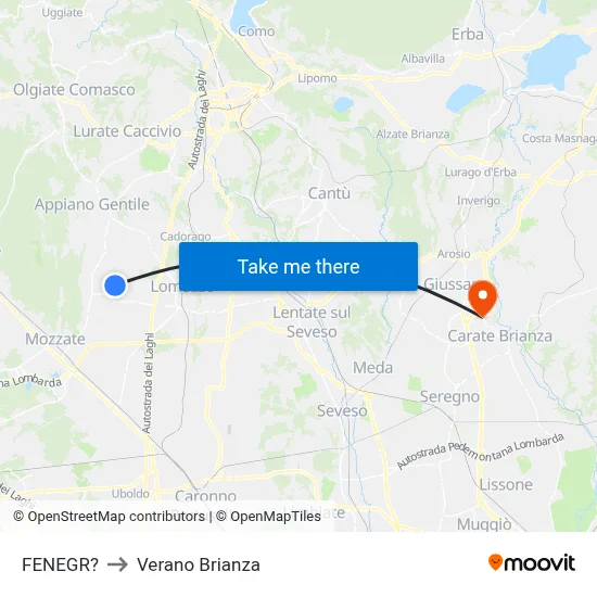 Fenegro to Verano Brianza map