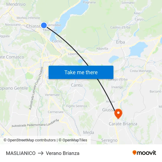 Maslianico to Verano Brianza map
