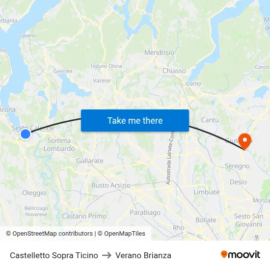 Castelletto Above Ticino to Verano Brianza map