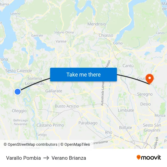 Varallo Pombia to Verano Brianza map