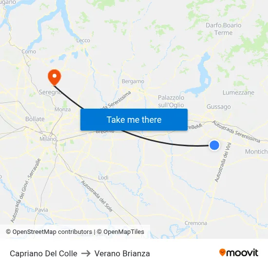 Capriano Del Colle to Verano Brianza map