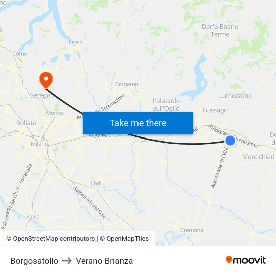 Borgosatollo to Verano Brianza map