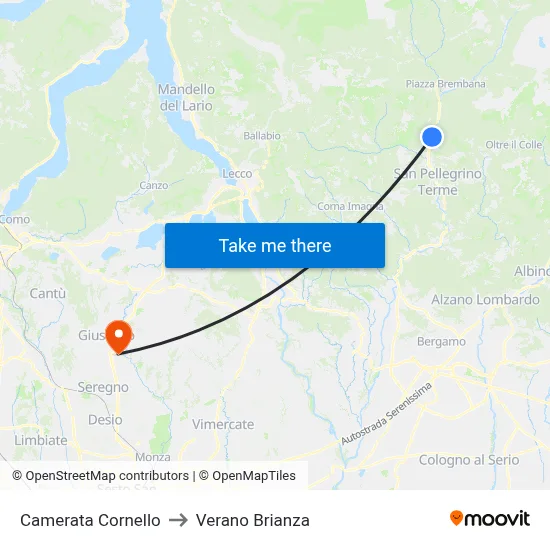 Camerata Cornello to Verano Brianza map