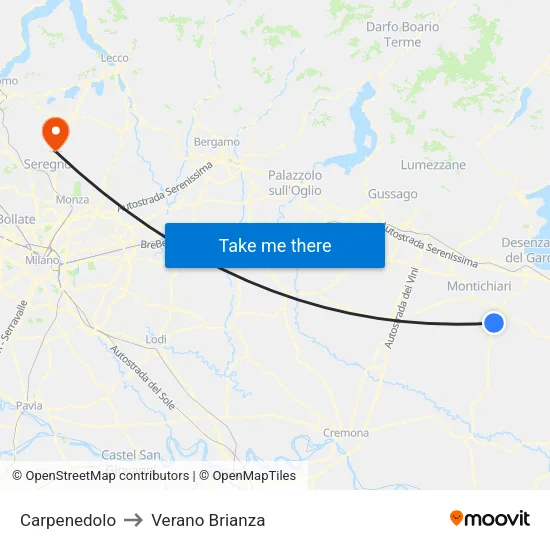 Carpenedolo to Verano Brianza map