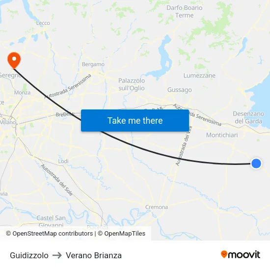 Guidizzolo to Verano Brianza map