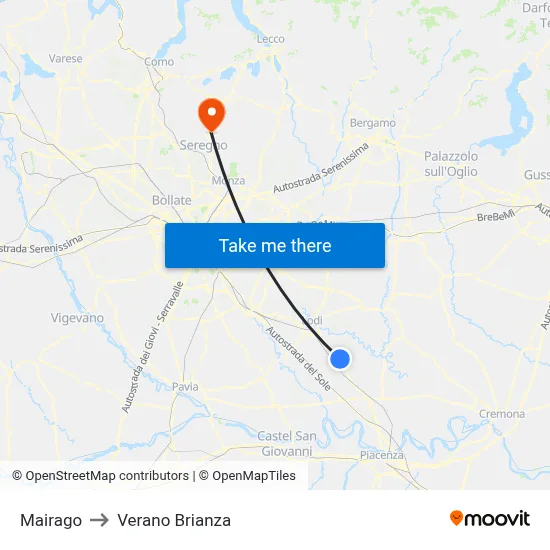 Mairago to Verano Brianza map