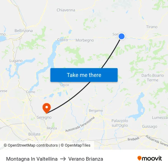 Montagna In Valtellina to Verano Brianza map
