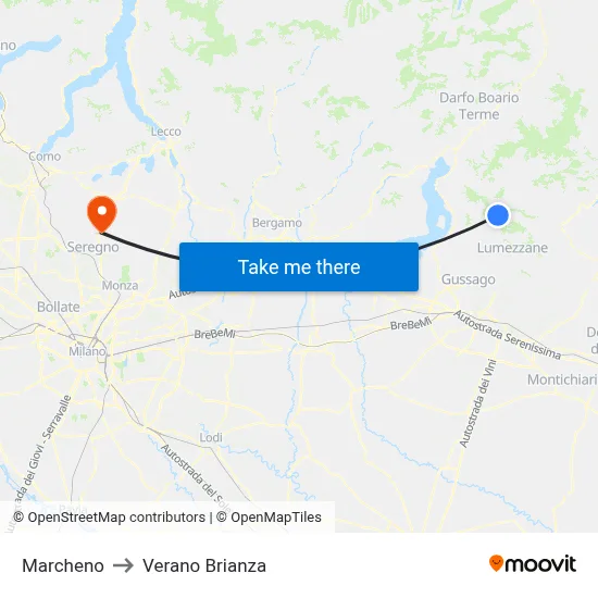 Marcheno to Verano Brianza map