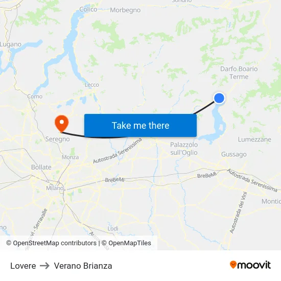 Lovere to Verano Brianza map