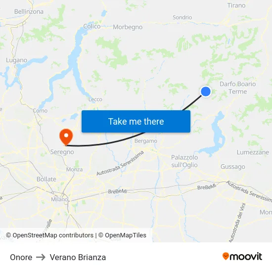 Onore to Verano Brianza map