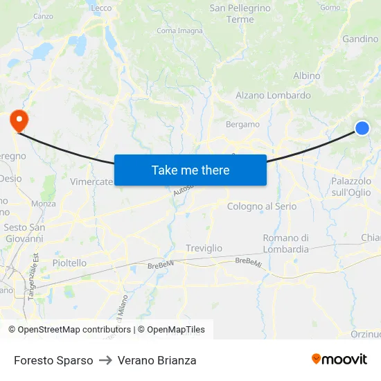 Foresto Sparso to Verano Brianza map