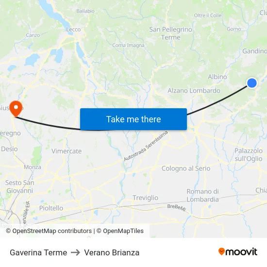 Gaverina Terme to Verano Brianza map