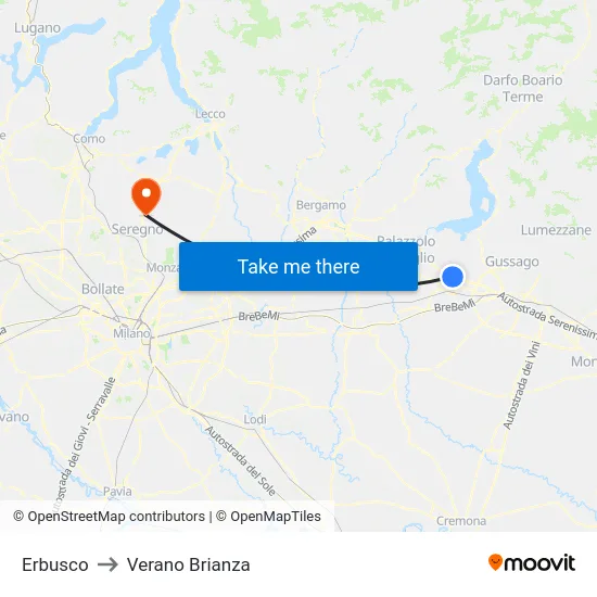 Erbusco to Verano Brianza map