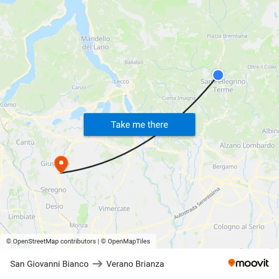 San Giovanni Bianco to Verano Brianza map