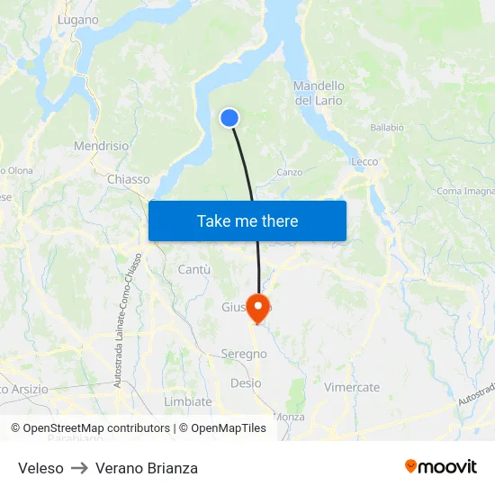 Veleso to Verano Brianza map