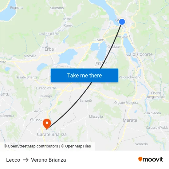 Lecco to Verano Brianza map