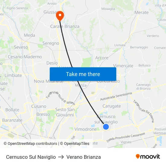 Cernusco Sul Naviglio to Verano Brianza map