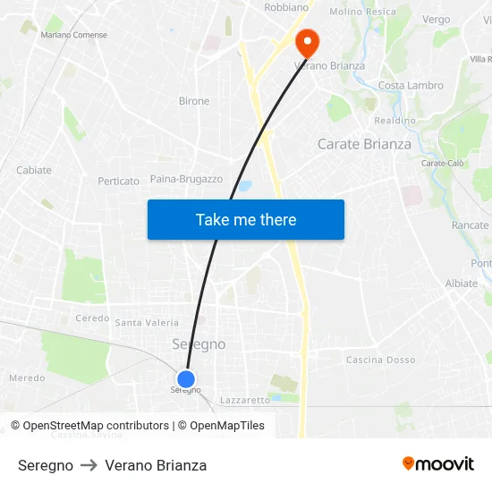 Seregno to Verano Brianza map