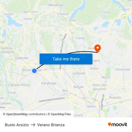 Busto Arsizio to Verano Brianza map