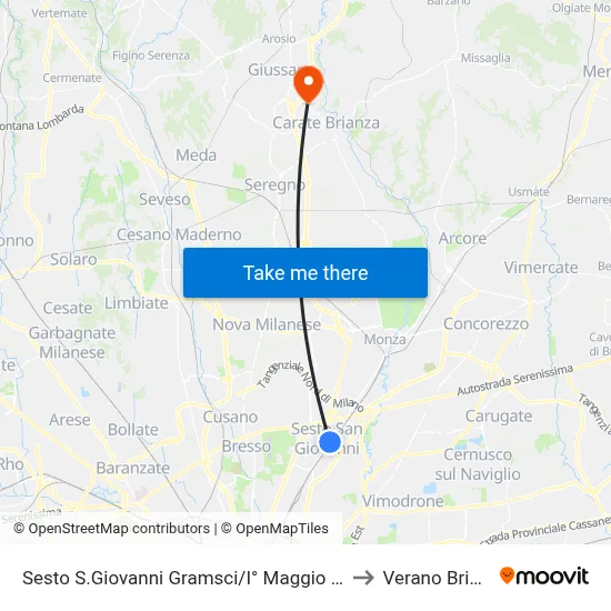 Sesto S.Giovanni Gramsci/I° Maggio (Fs/M1) to Verano Brianza map