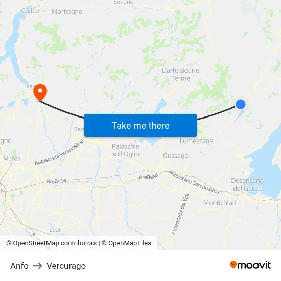 Anfo to Vercurago map