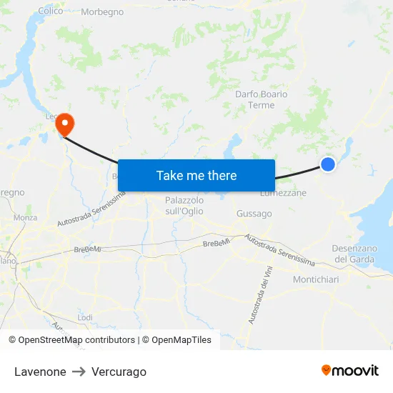 Lavenone to Vercurago map