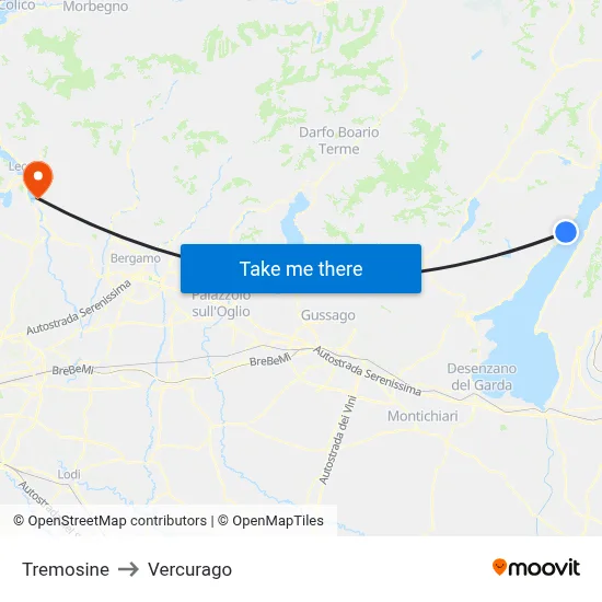Tremosine to Vercurago map
