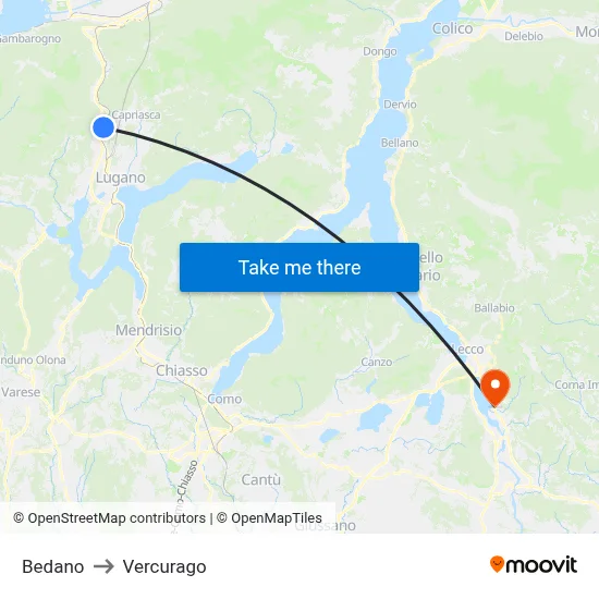 Bedano to Vercurago map