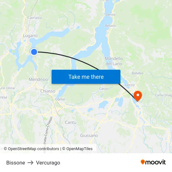 Bissone to Vercurago map