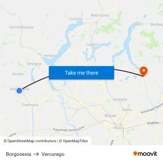 Borgosesia to Vercurago map