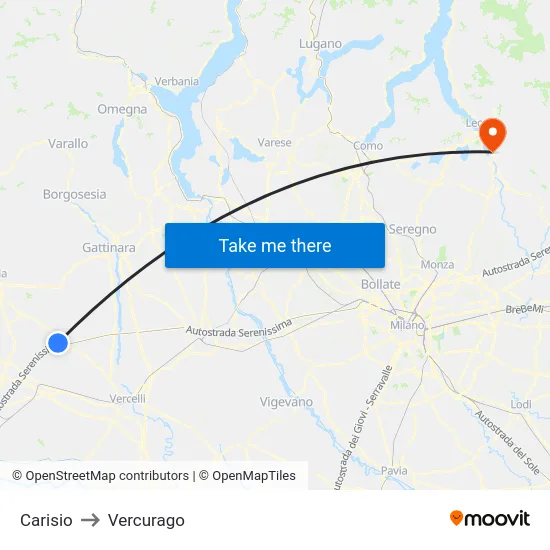 Carisio to Vercurago map