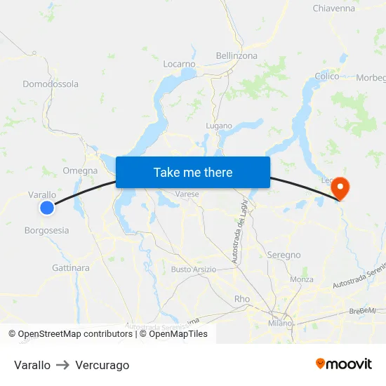 Varallo to Vercurago map