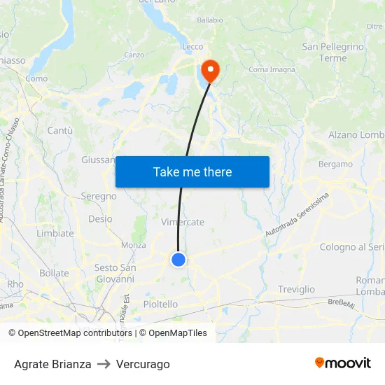 Agrate Brianza to Vercurago map
