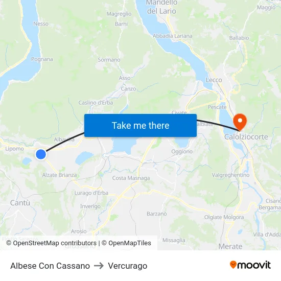 Albese con Cassano to Vercurago map