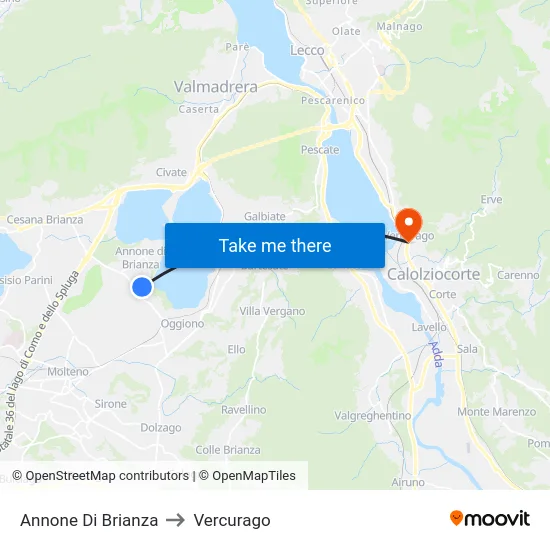 Annone di Brianza to Vercurago map