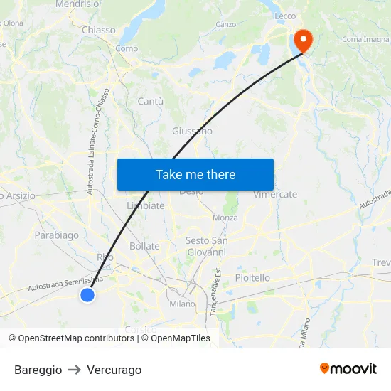 Bareggio to Vercurago map