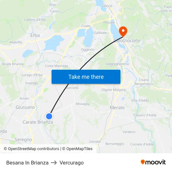 Besana in Brianza to Vercurago map