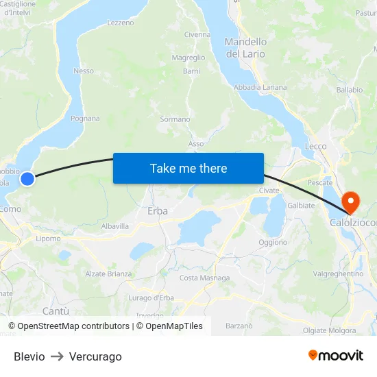 Blevio to Vercurago map
