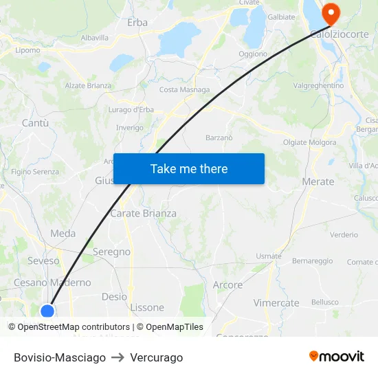 Bovisio-Masciago to Vercurago map