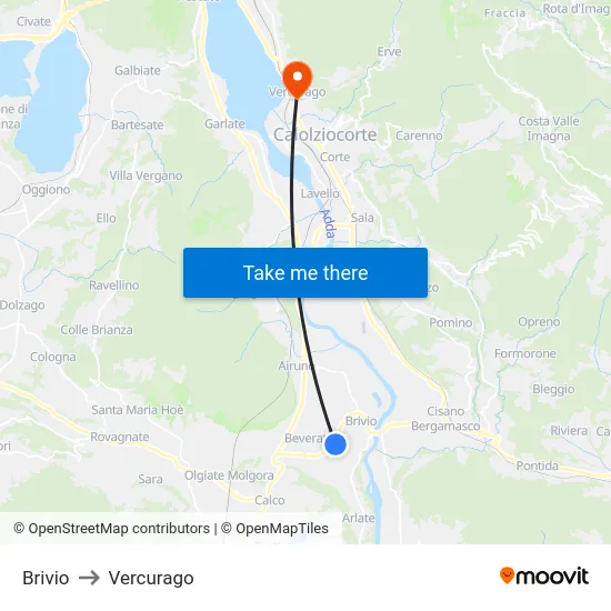Brivio to Vercurago map