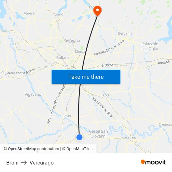 Broni to Vercurago map