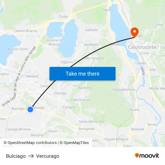 Bulciago to Vercurago map
