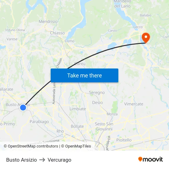 Busto Arsizio to Vercurago map