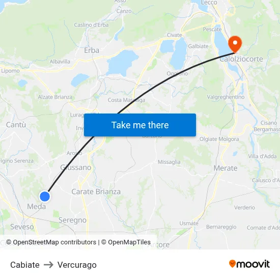 Cabiate to Vercurago map