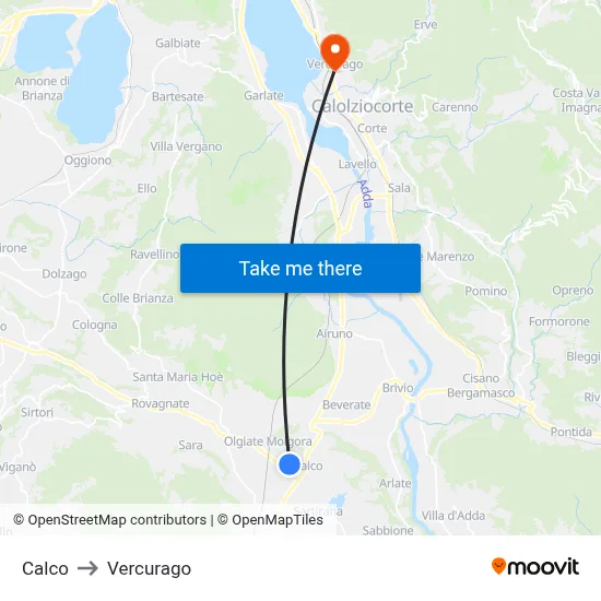 Calco to Vercurago map